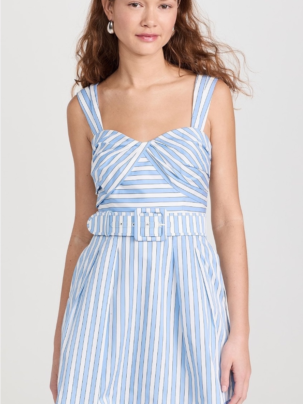 Rebecca Vallance Blue and White Striped Belted Mini Dress